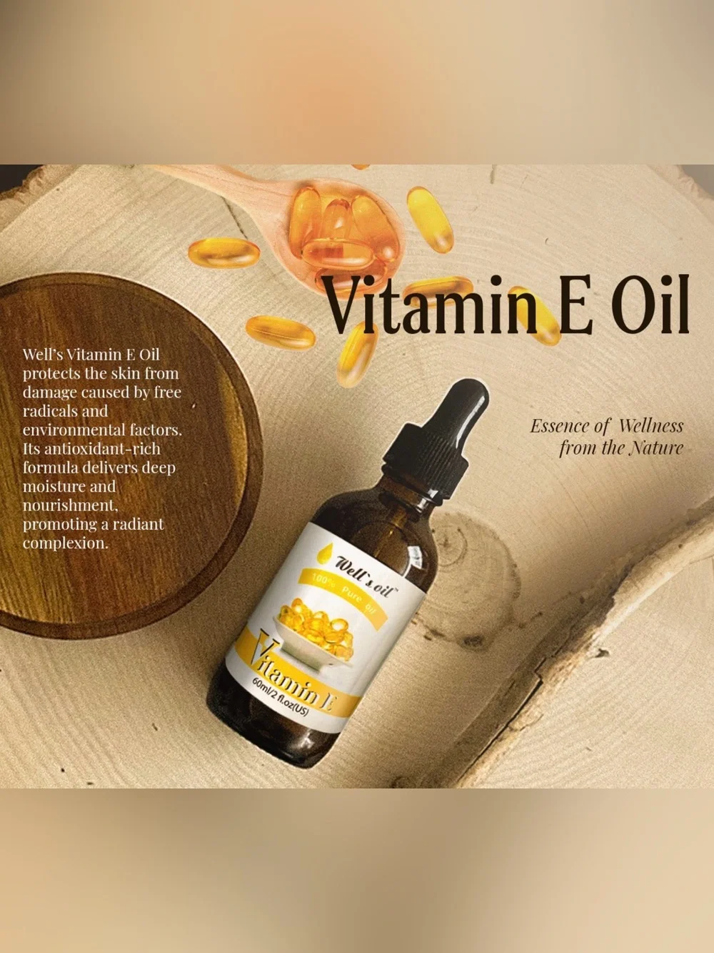 Well’s Vitamin E Oil-  100% pure, natural carrier oil, skin, hair, nails
